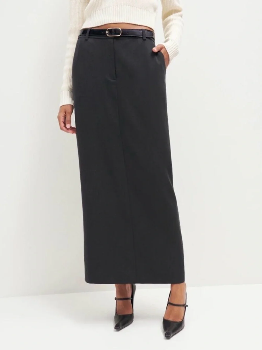 Reformation Cairo Mid Rise Maxi Black Tencel Skirt Size 12